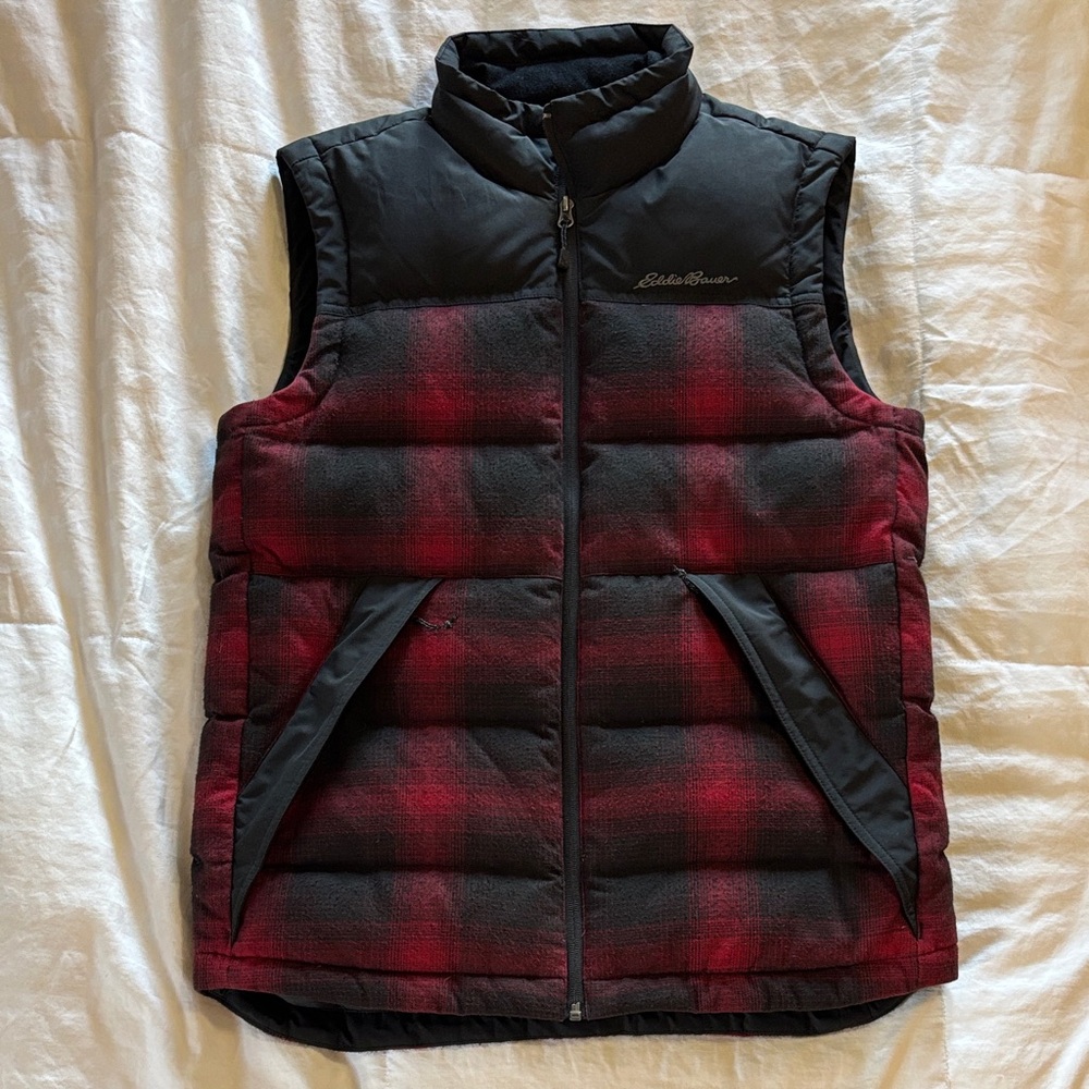 Eddie Bauer Black and Red Checkered Puffer Vest